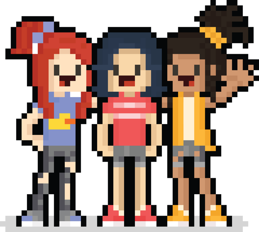 Pixel art happy girl group character